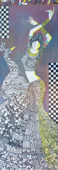 Rafique Somroo, 12 x 36, Mixed Media on Canvas, Figurative Painting, AC-RSO-046
